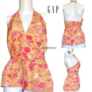 🌺NWOT GAP 1990 summer silk halter neck Top Floral Orange Pink